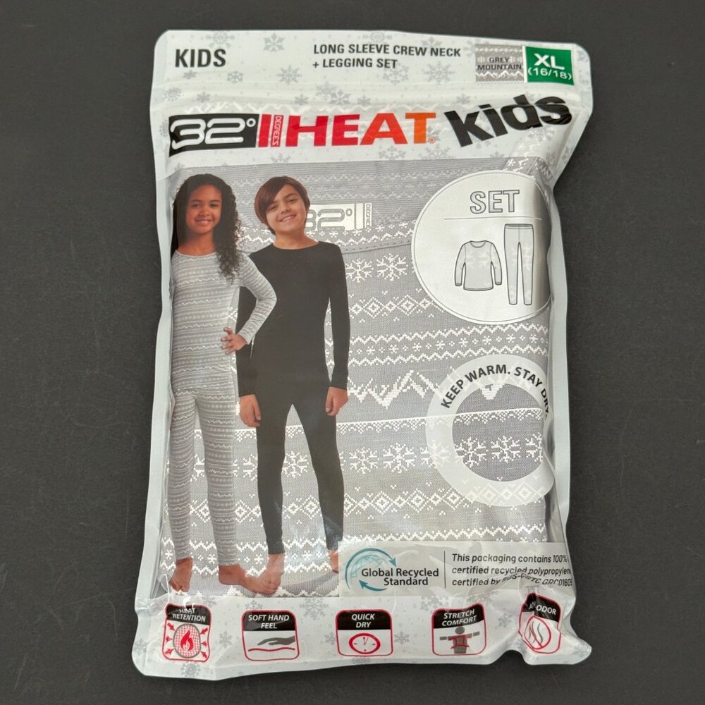 32 Degrees Kids' Gray Heat Set - XL (16/18) NWT